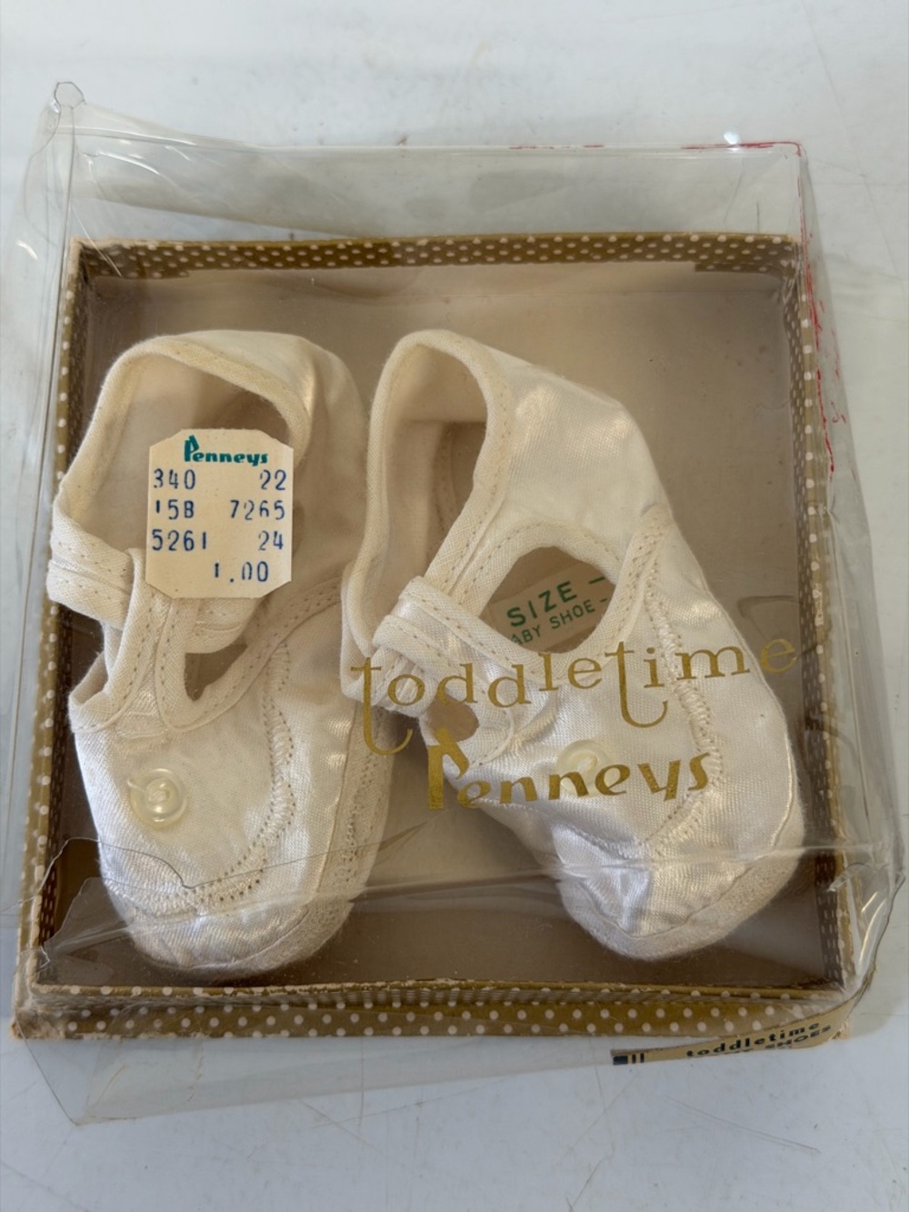 Vintage Penneys Toddletime Infant Baby Shoes Satin Size 0 w/ Box Style 5261